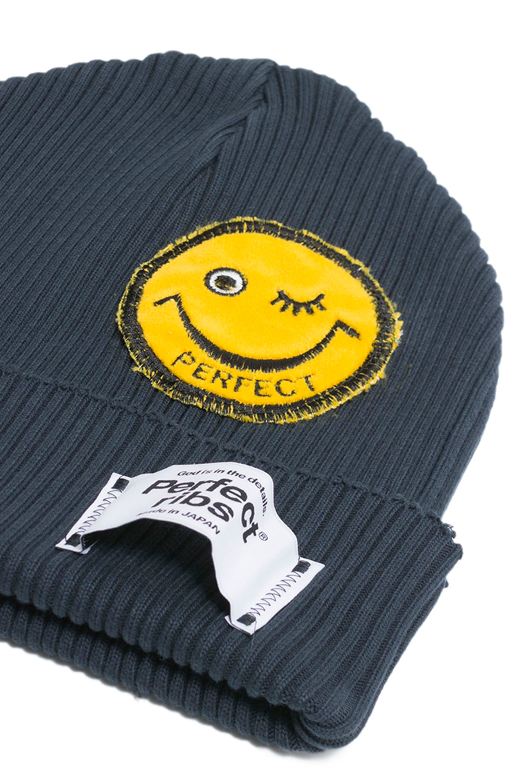 Perfect ribs RIB BEANIE CAP "SMILE PATCH" / BLK