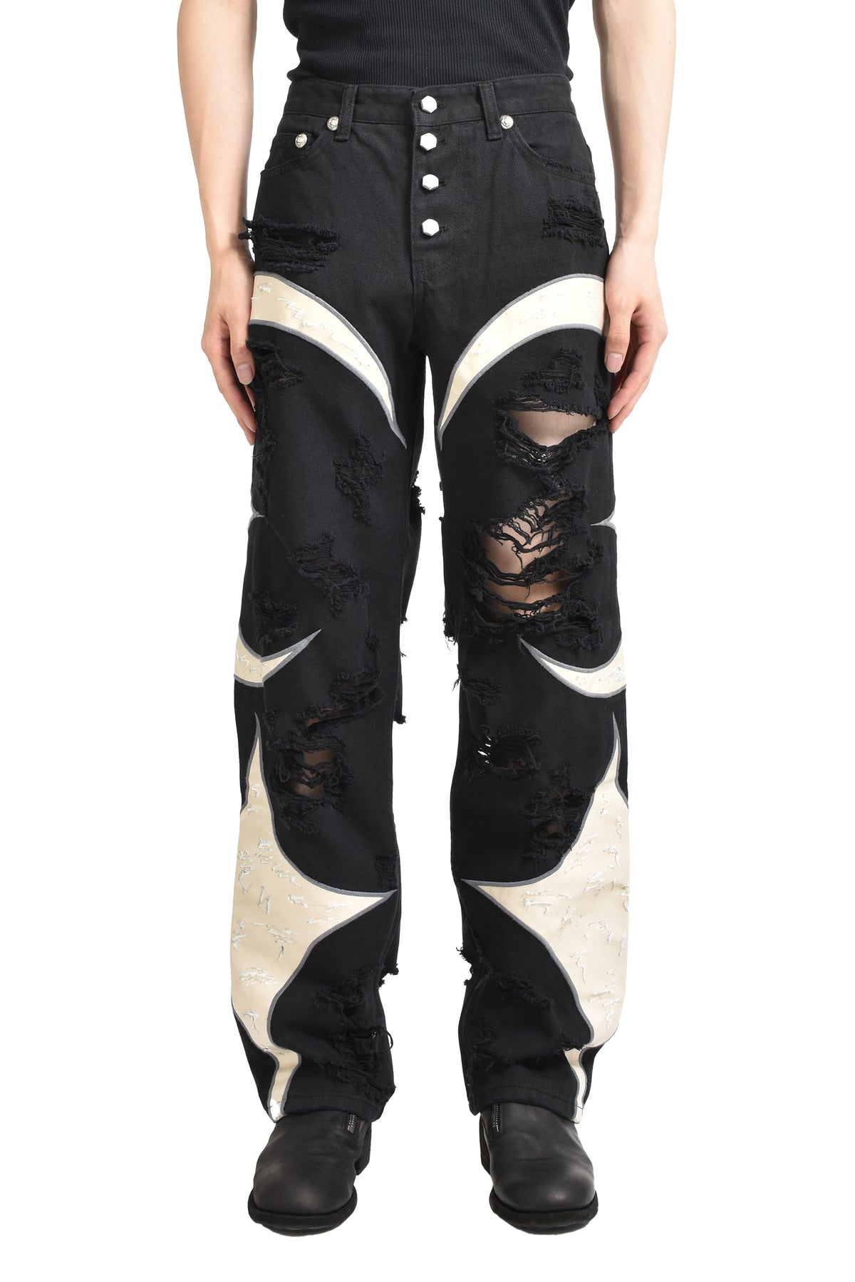 TC LEATHER DAMAGE DENIM / BLK