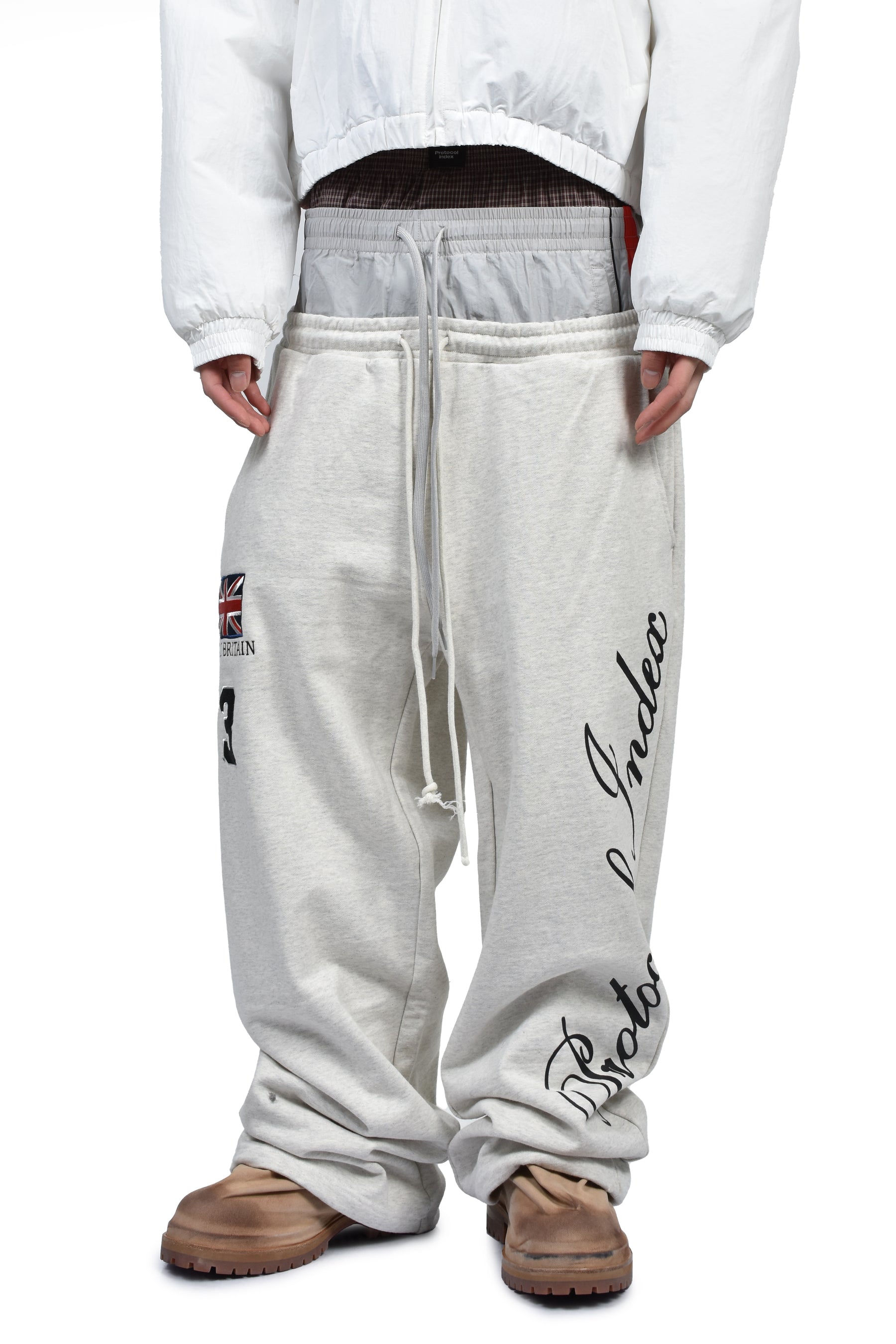 3 LAYERED SWEAT PANTS / WHT MELANGE