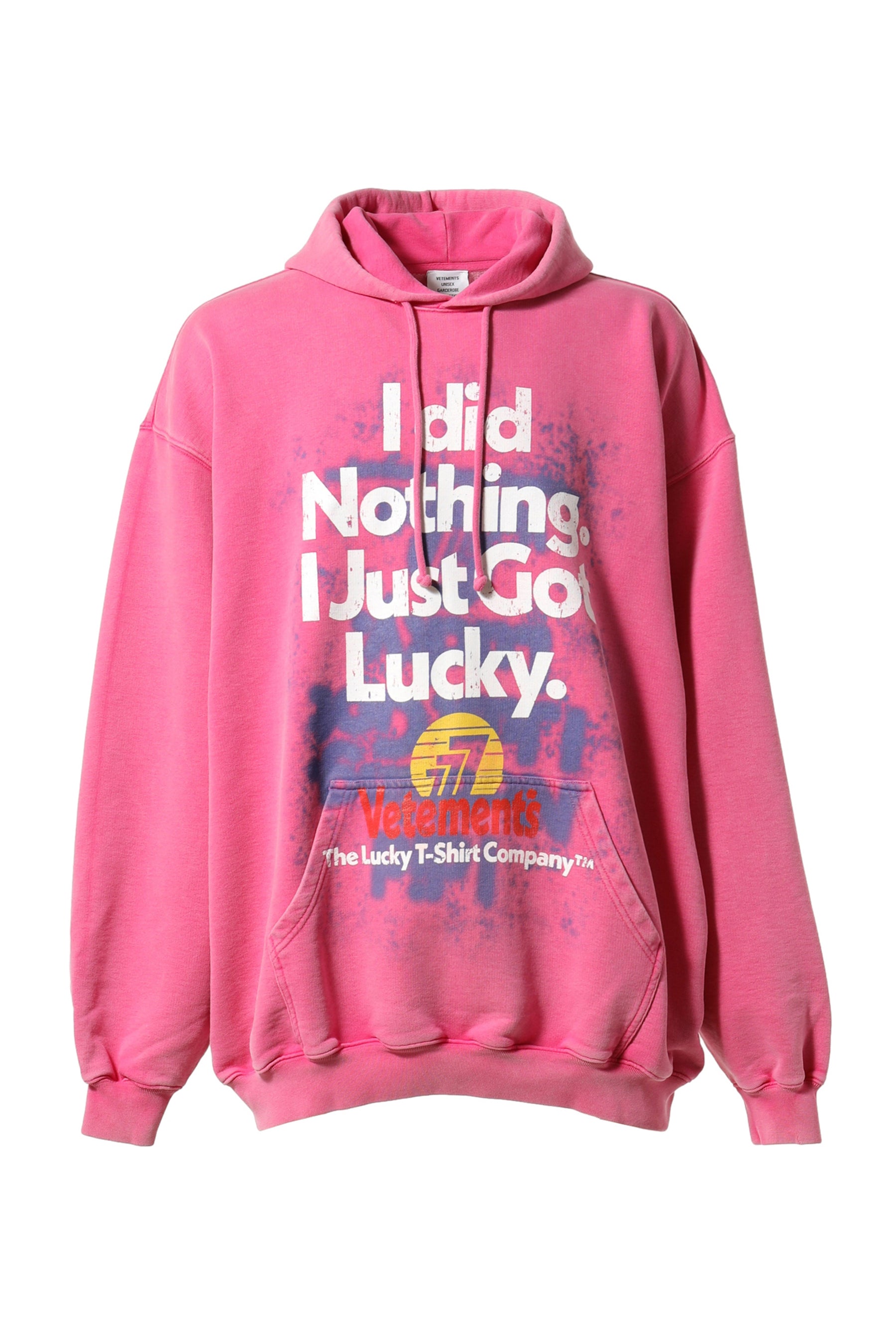 VETEMENTS ヴェトモン FW23 I GOT LUCKY HOODIE / WASHED HOT PNK -NUBIAN