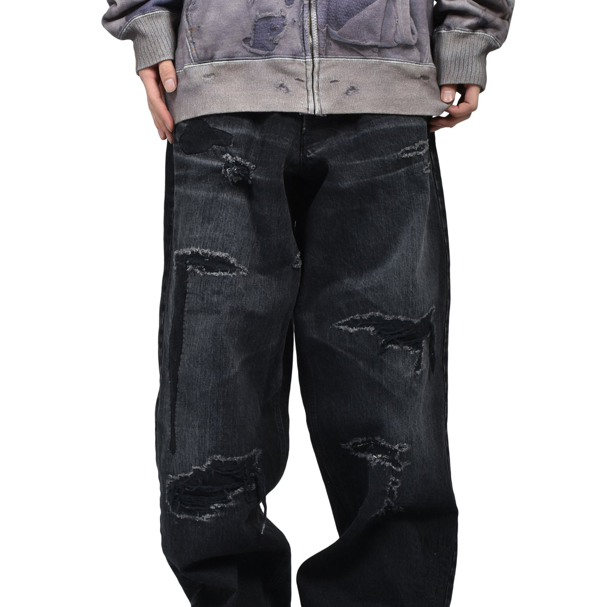KAMIYA FW25 BORO SUPER BAGGY JEANS / BLACK - NUBIAN