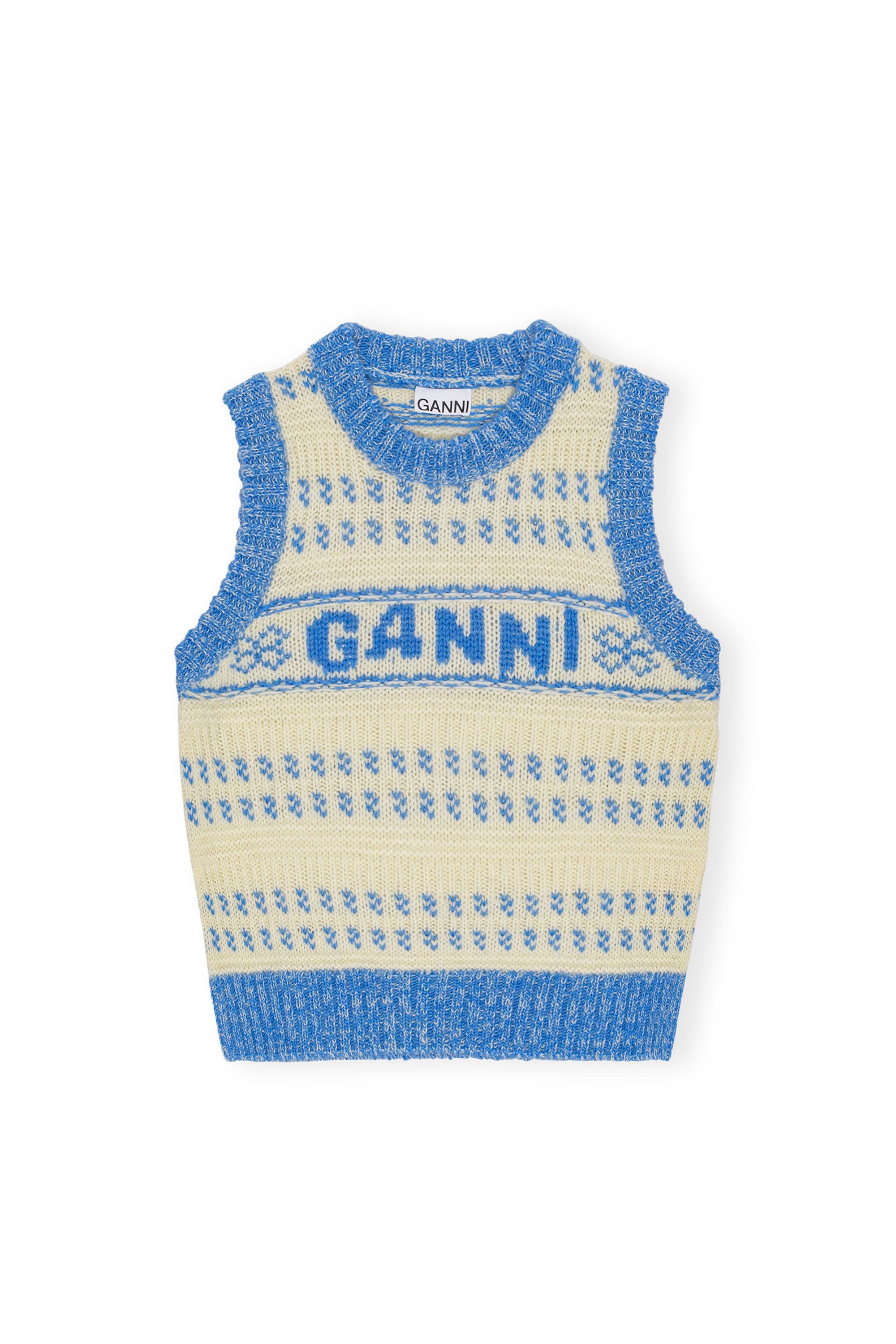 GANNI ガニー SS24 GRAPHIC LAMBSWOOL O-NECK VEST / BLU - NUBIAN