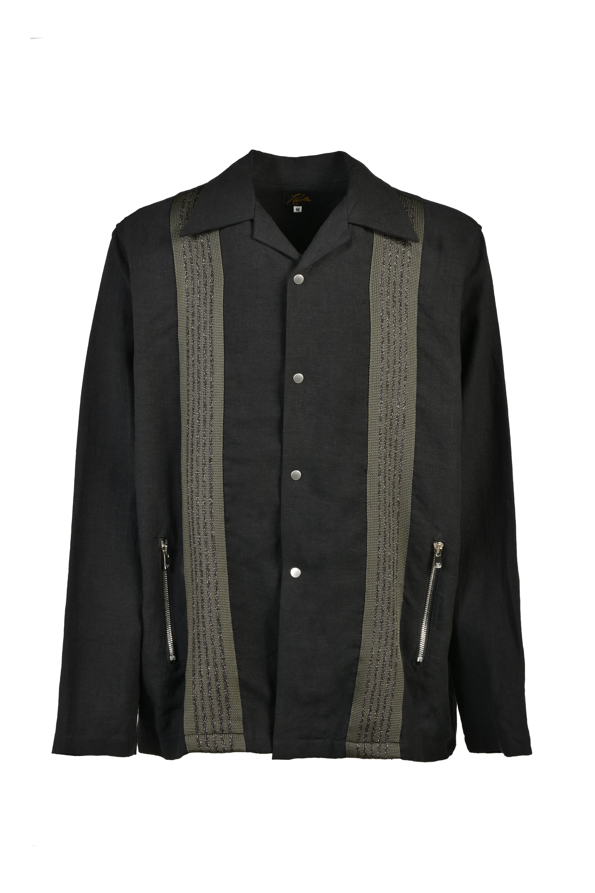 TRACK L/S OPEN COLLAR SHIRT - COTTON LINEN ( 20TH EXCLUSIVE) / BLK