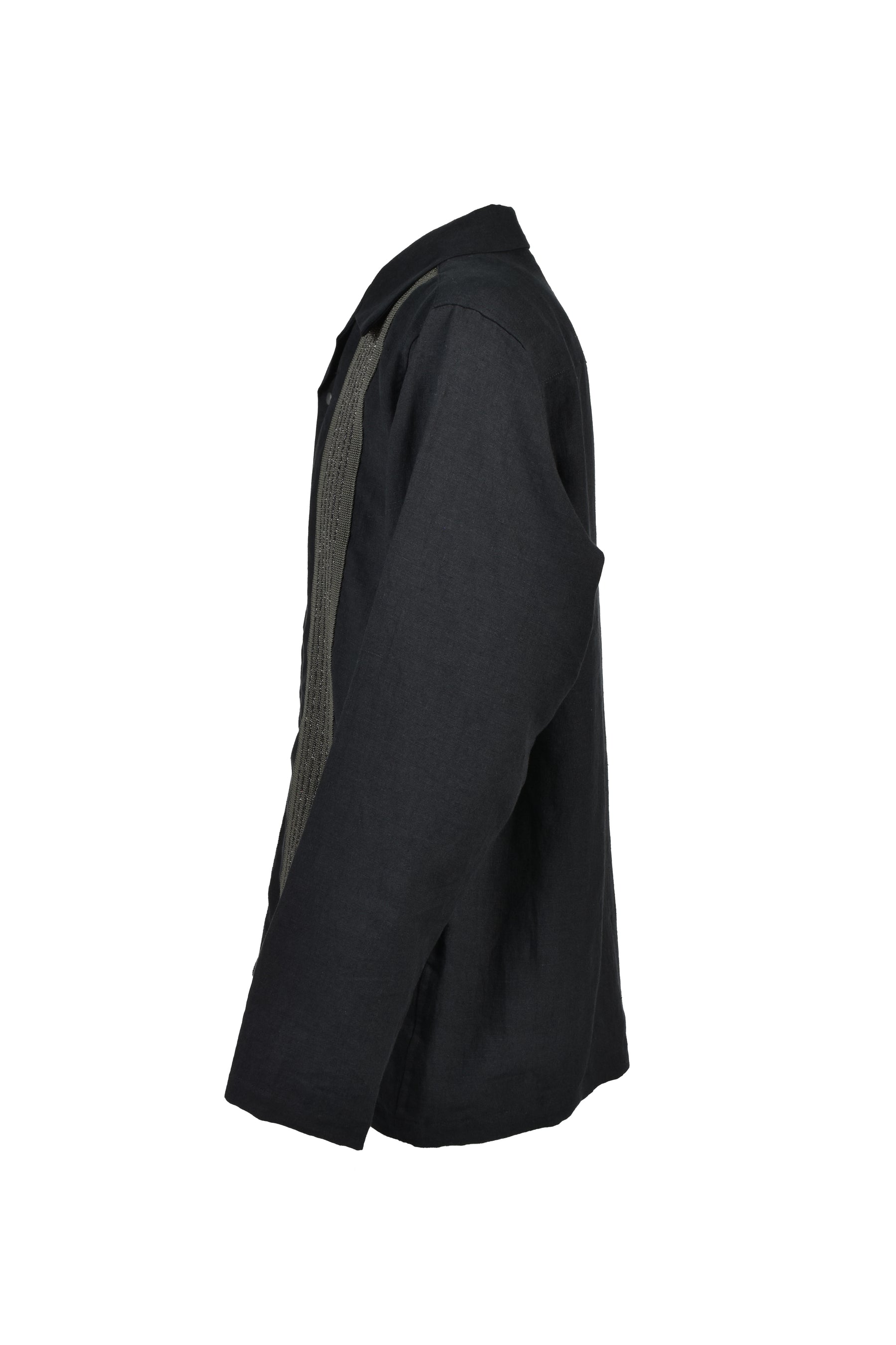 TRACK L/S OPEN COLLAR SHIRT - COTTON LINEN ( 20TH EXCLUSIVE) / BLK
