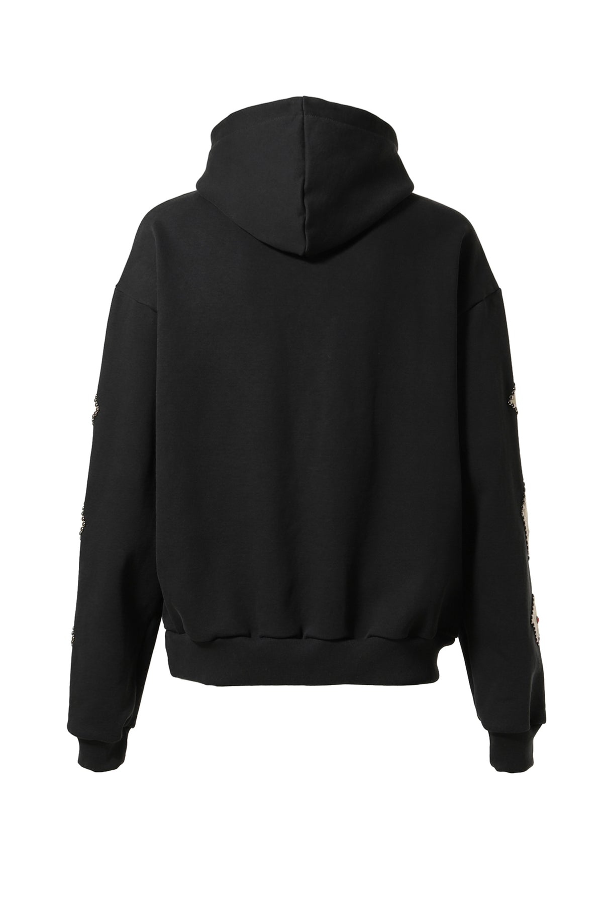 LEATHER STUDDED LOGO HOODIE / BLK