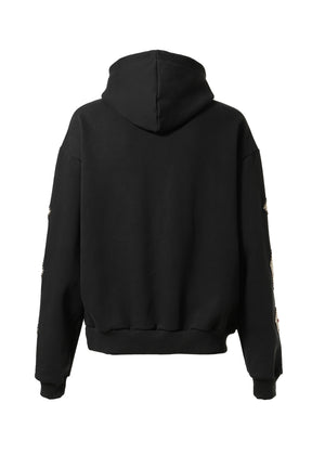 LEATHER STUDDED LOGO HOODIE / BLK