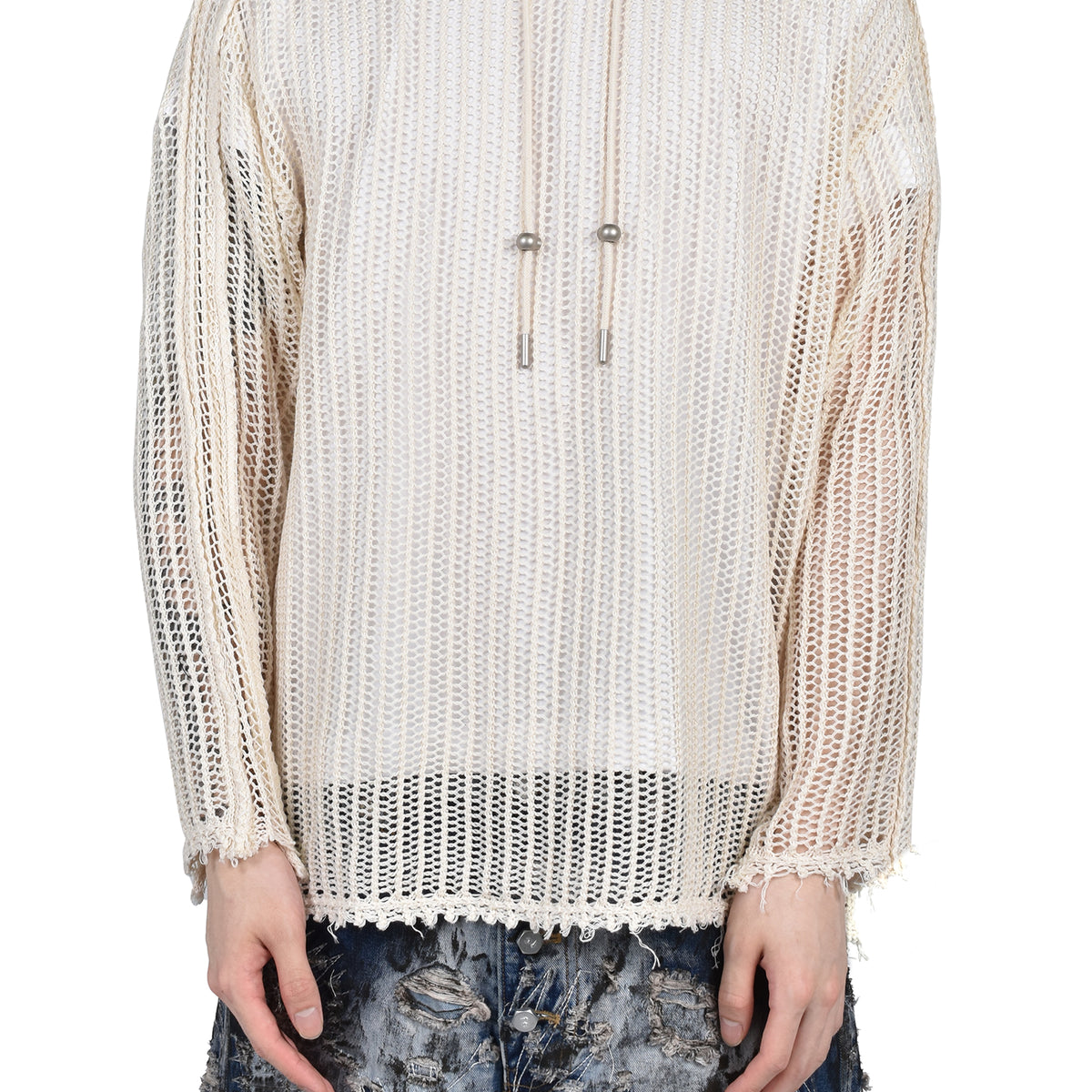 Thug Club サグクラブ SS26 TC LINE MESH KNIT HOODIE / WHT - NUBIAN 