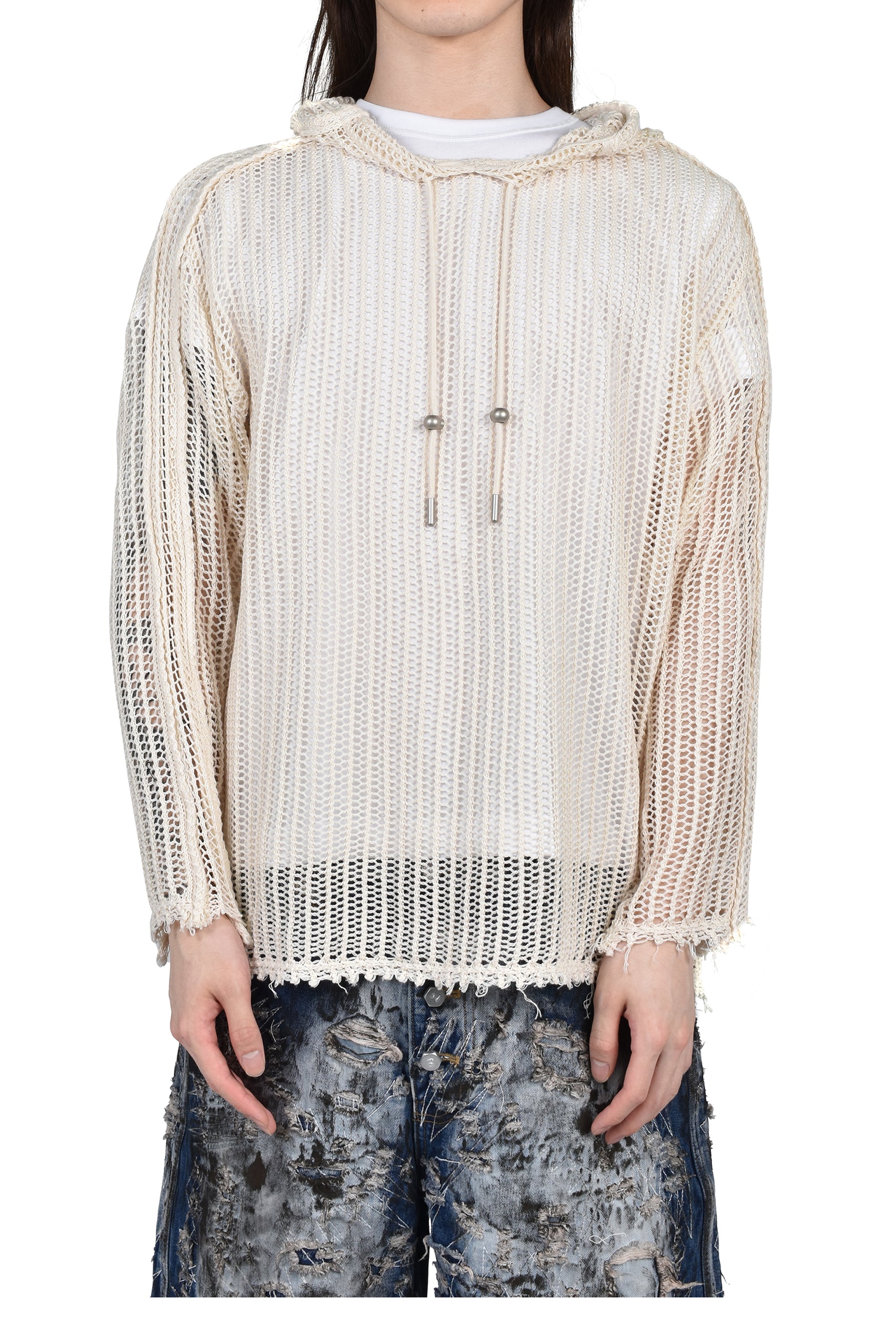 Thug Club サグクラブ SS26 TC LINE MESH KNIT HOODIE / WHT - NUBIAN