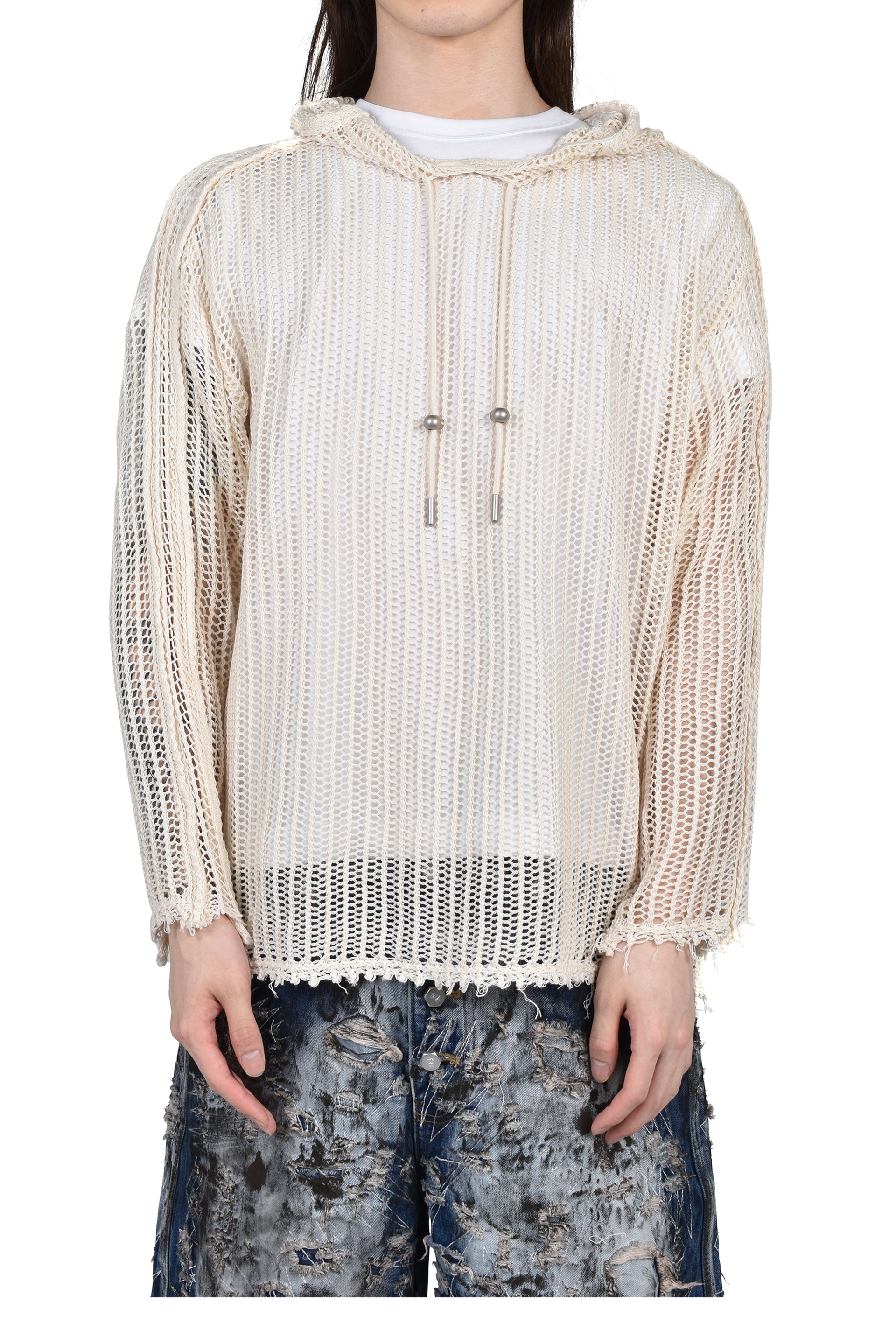 TC LINE MESH KNIT HOODIE / WHT