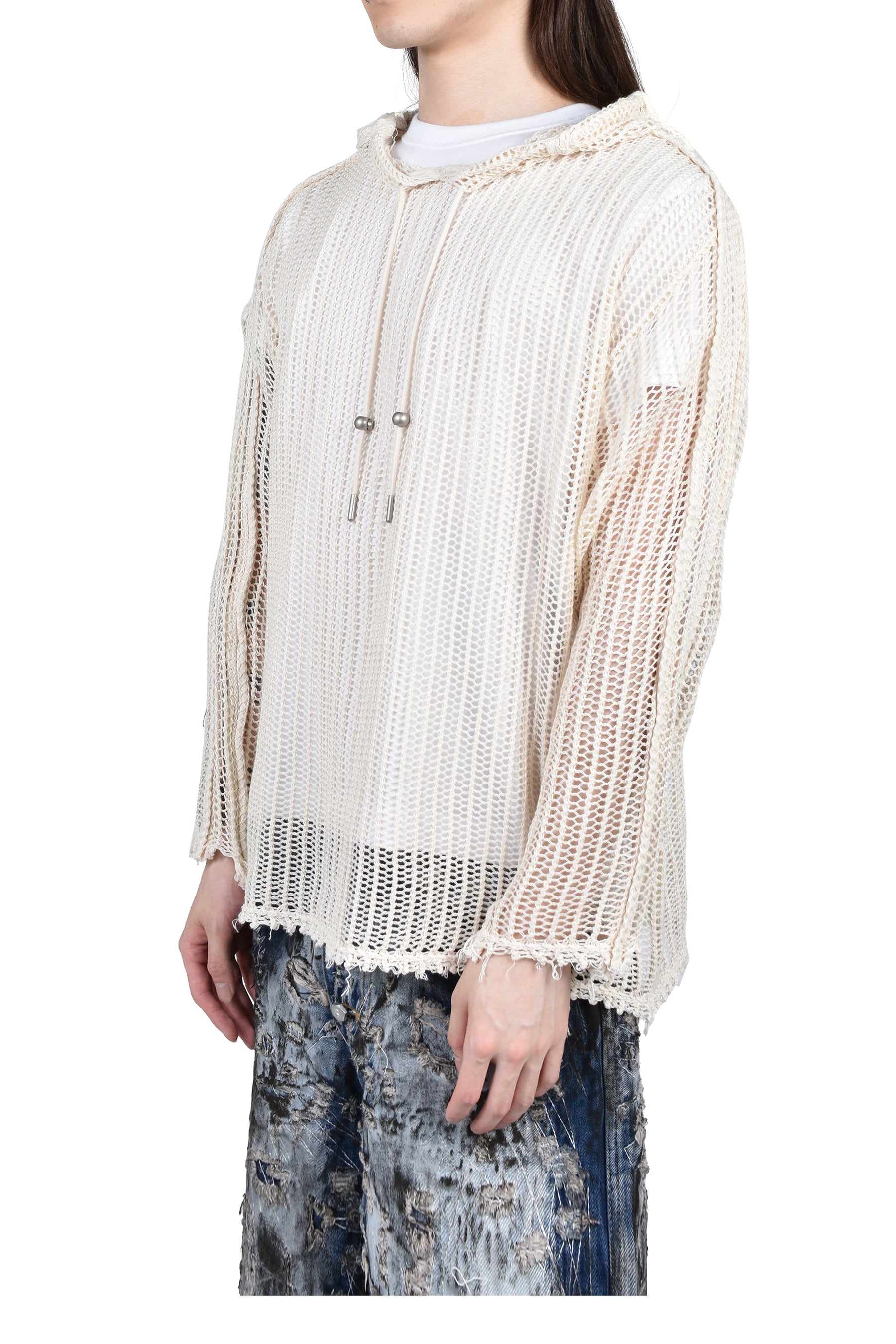 MSCHF RHOMBUS KNIT HOODIE BEIGE（M） Thug Club SS26 TC LINE MESH KNIT HOODIE / WHT - NUBIAN