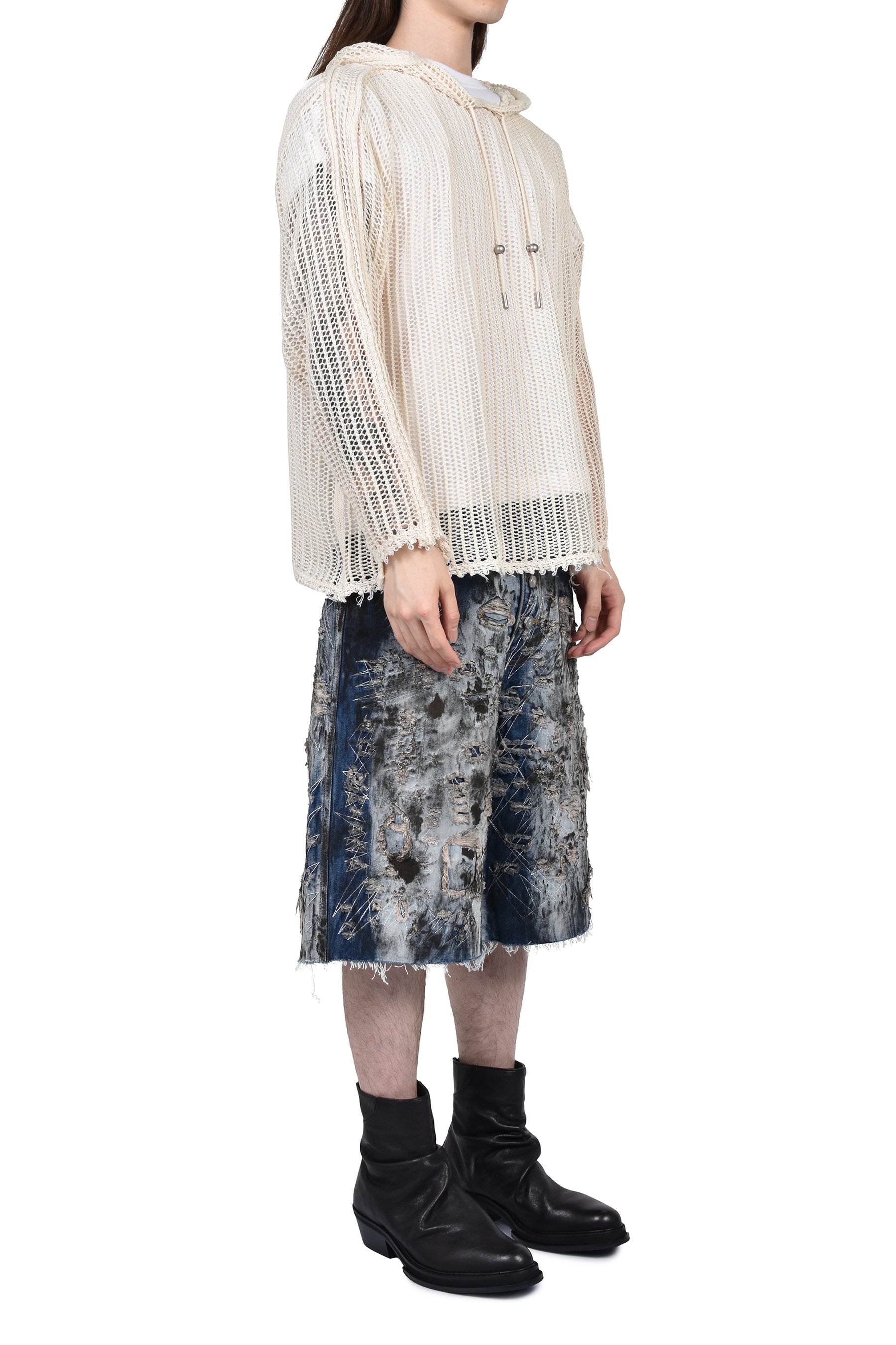 TC LINE MESH KNIT HOODIE / WHT