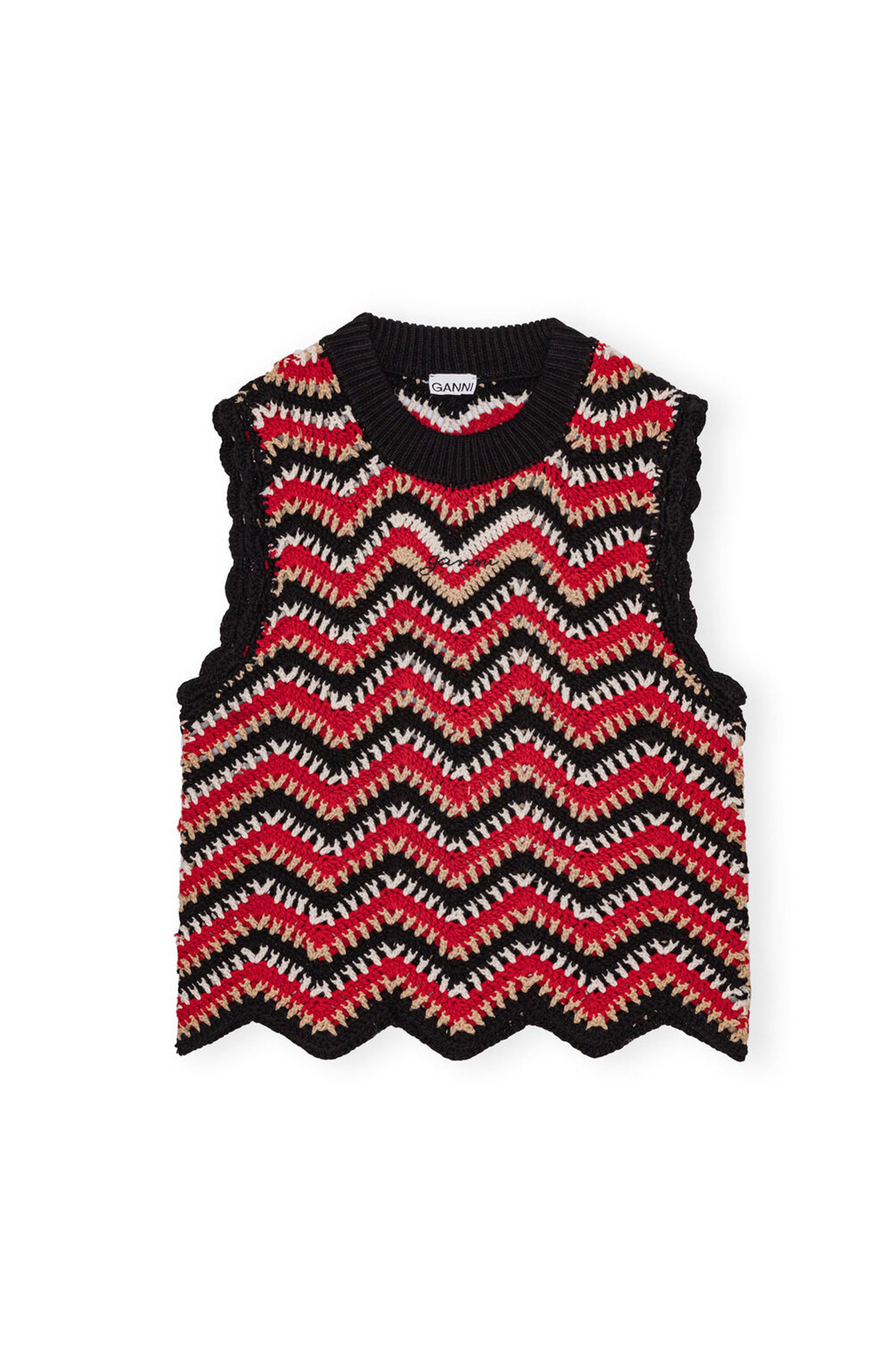 GANNI ガニー SS24 COTTON CROCHET VEST / RED - NUBIAN