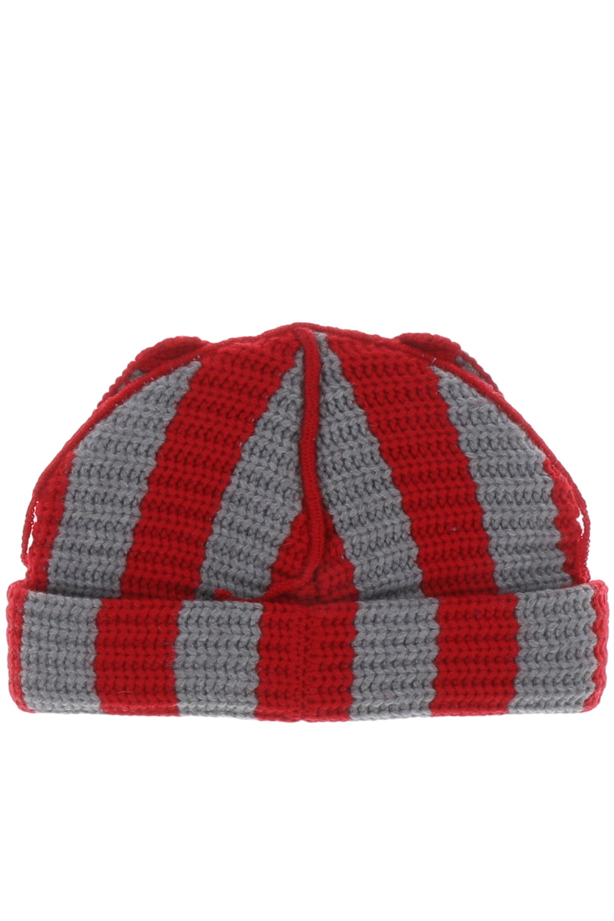 STRIPED EARS BEANIE / RED GRY