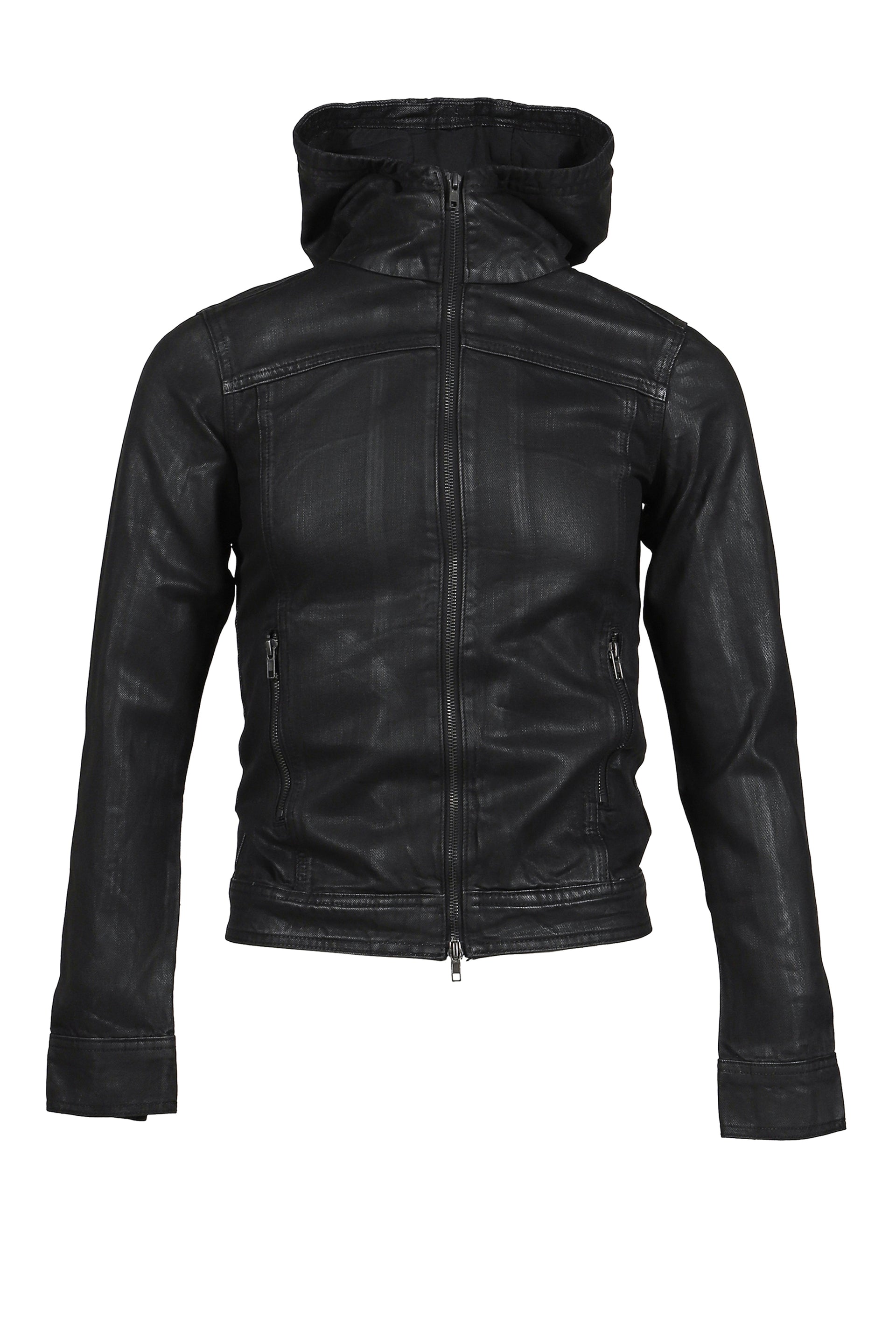 COATED DENIM HOODED JACKET / BLK