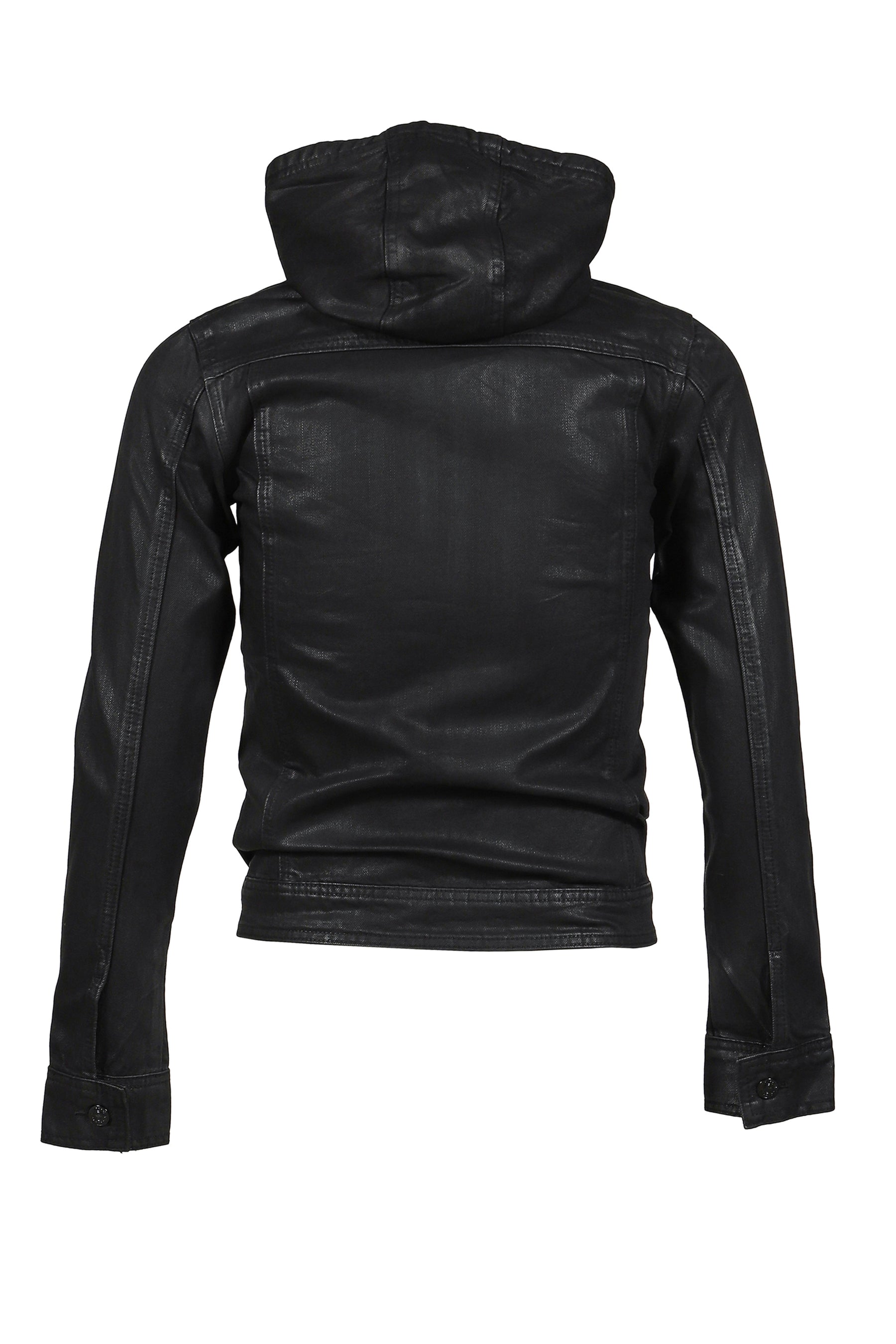 COATED DENIM HOODED JACKET / BLK