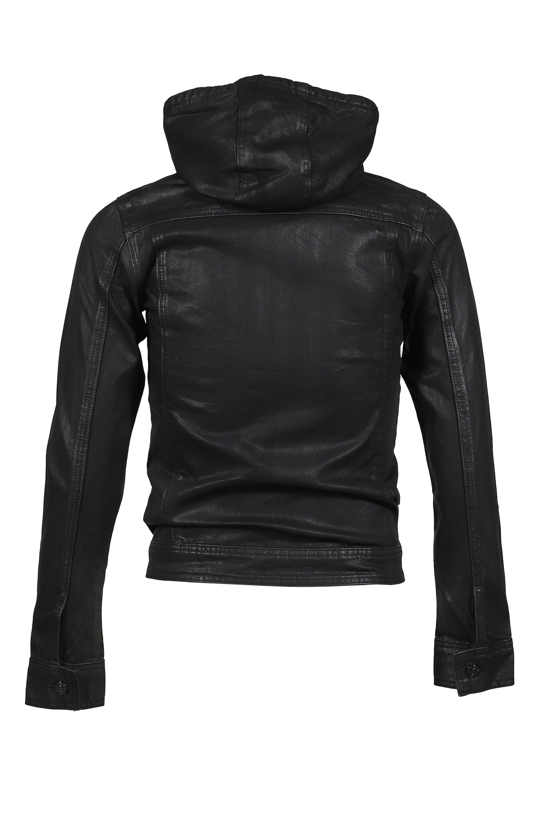 COATED DENIM HOODED JACKET / BLK