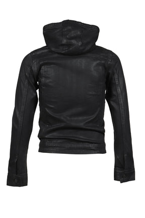 COATED DENIM HOODED JACKET / BLK