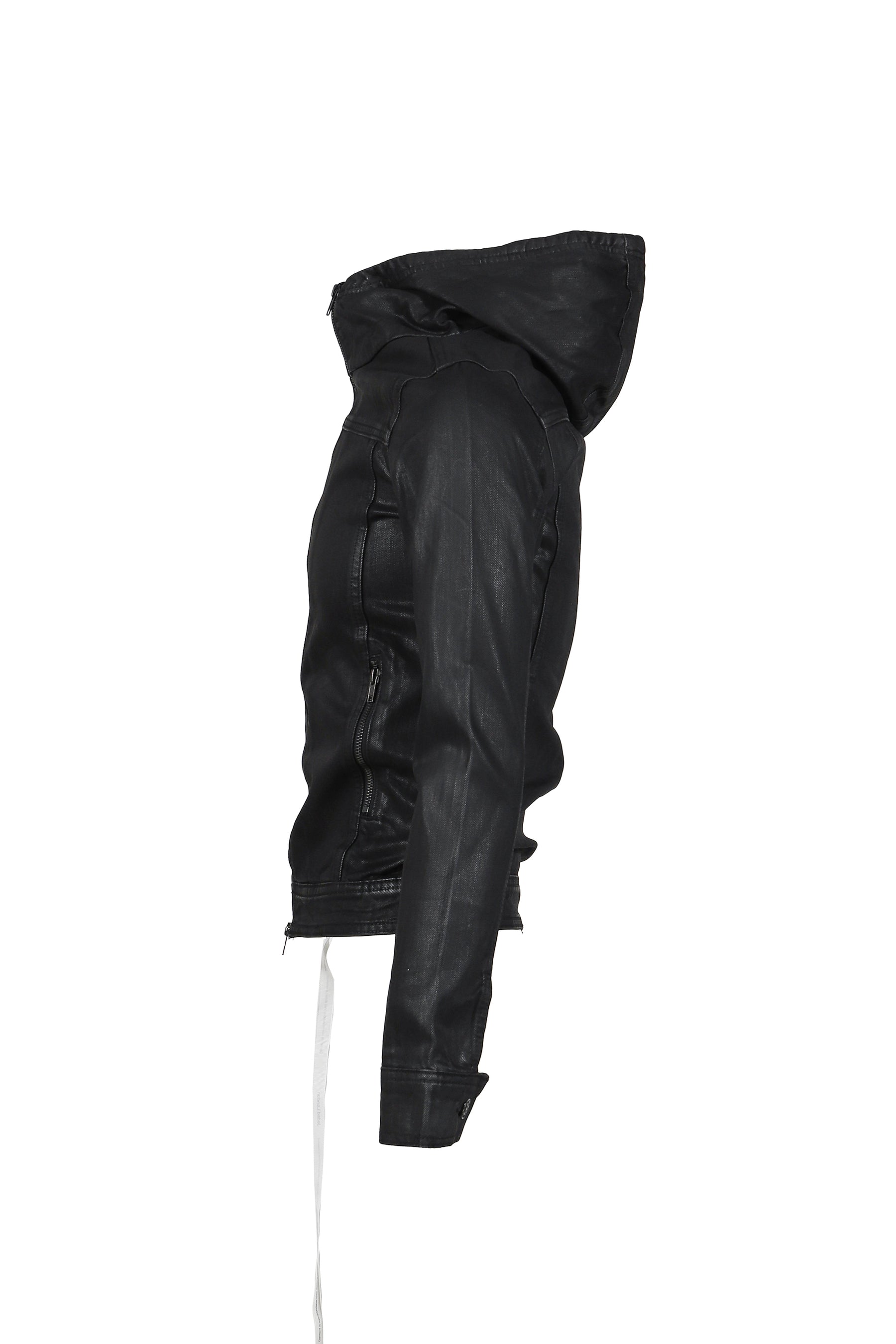 COATED DENIM HOODED JACKET / BLK