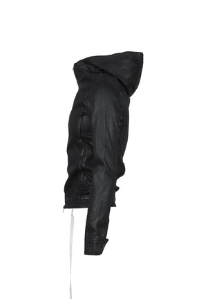 COATED DENIM HOODED JACKET / BLK