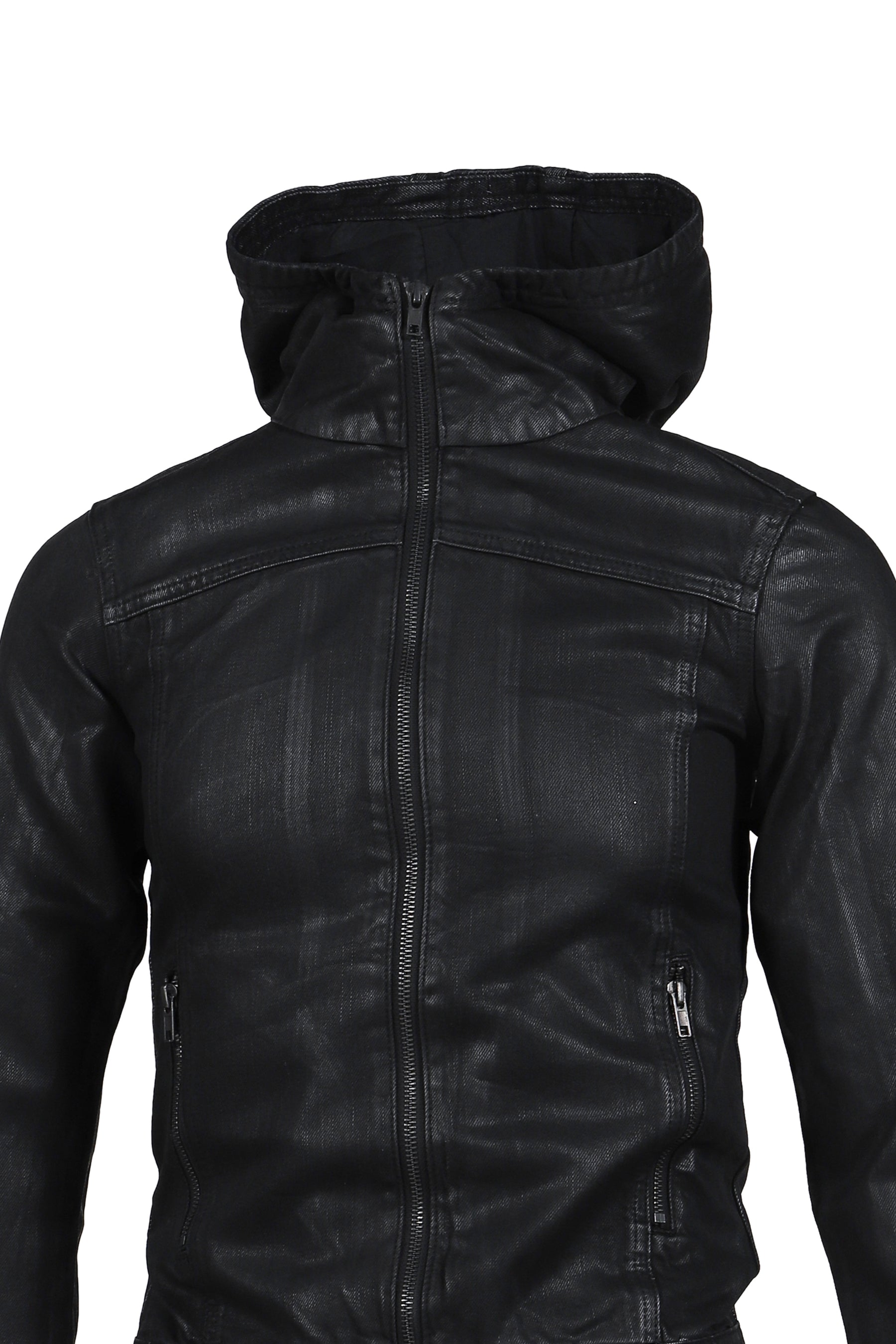 COATED DENIM HOODED JACKET / BLK