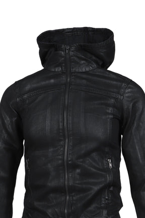 COATED DENIM HOODED JACKET / BLK