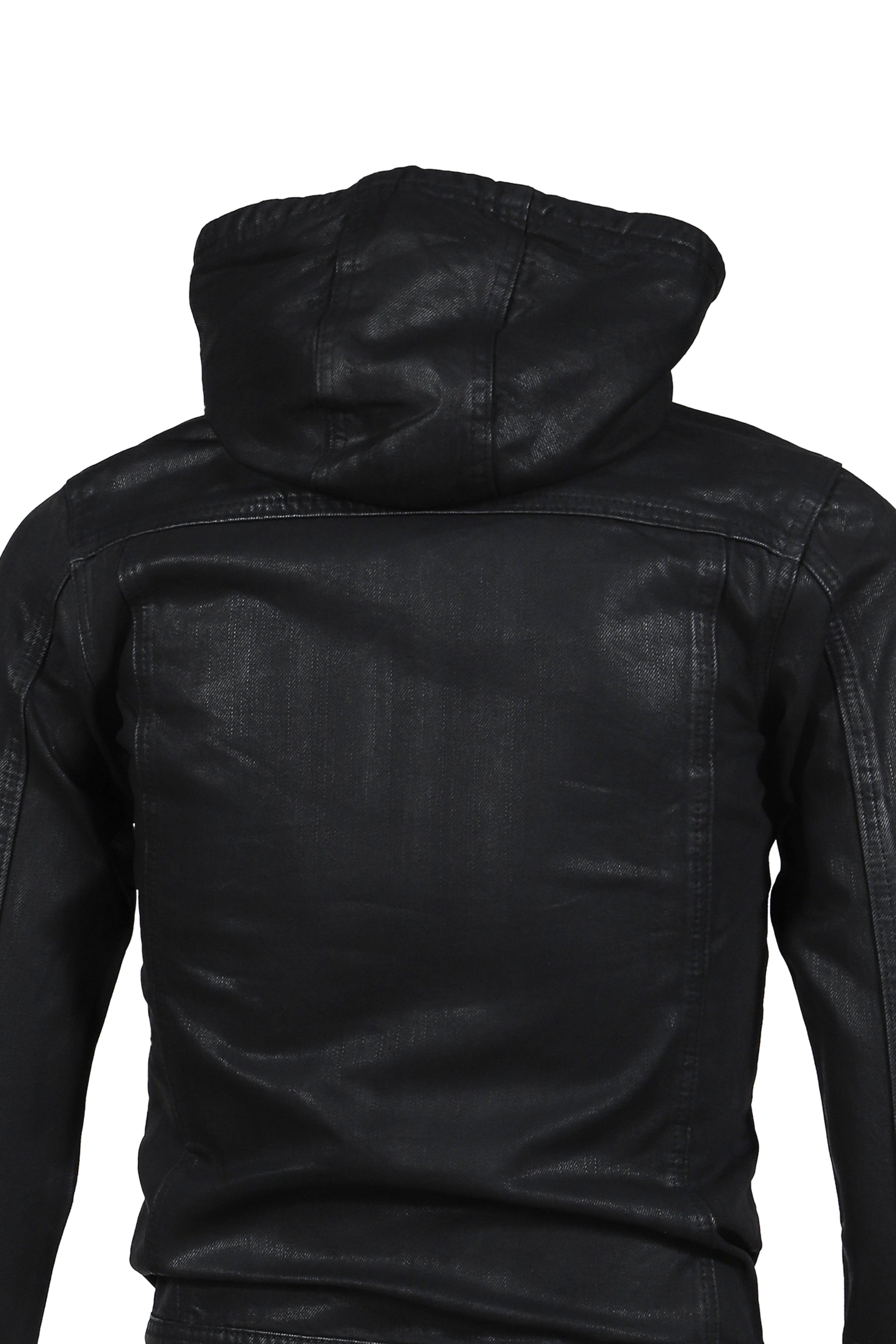 COATED DENIM HOODED JACKET / BLK