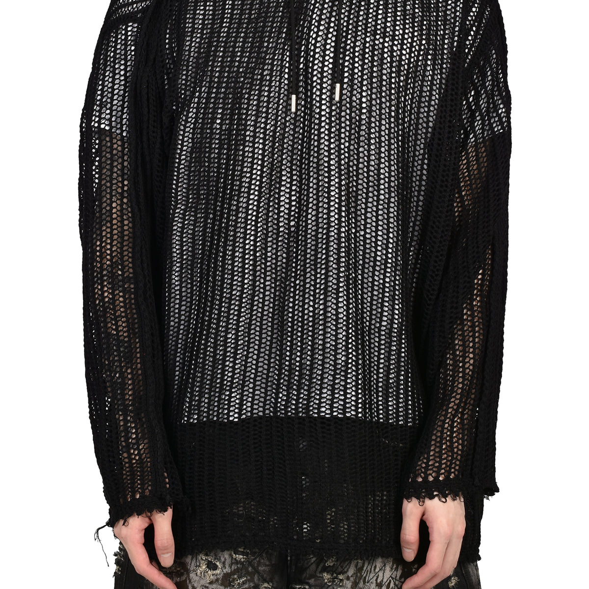 Thug Club サグクラブ SS26 TC LINE MESH KNIT HOODIE / BLK - NUBIAN