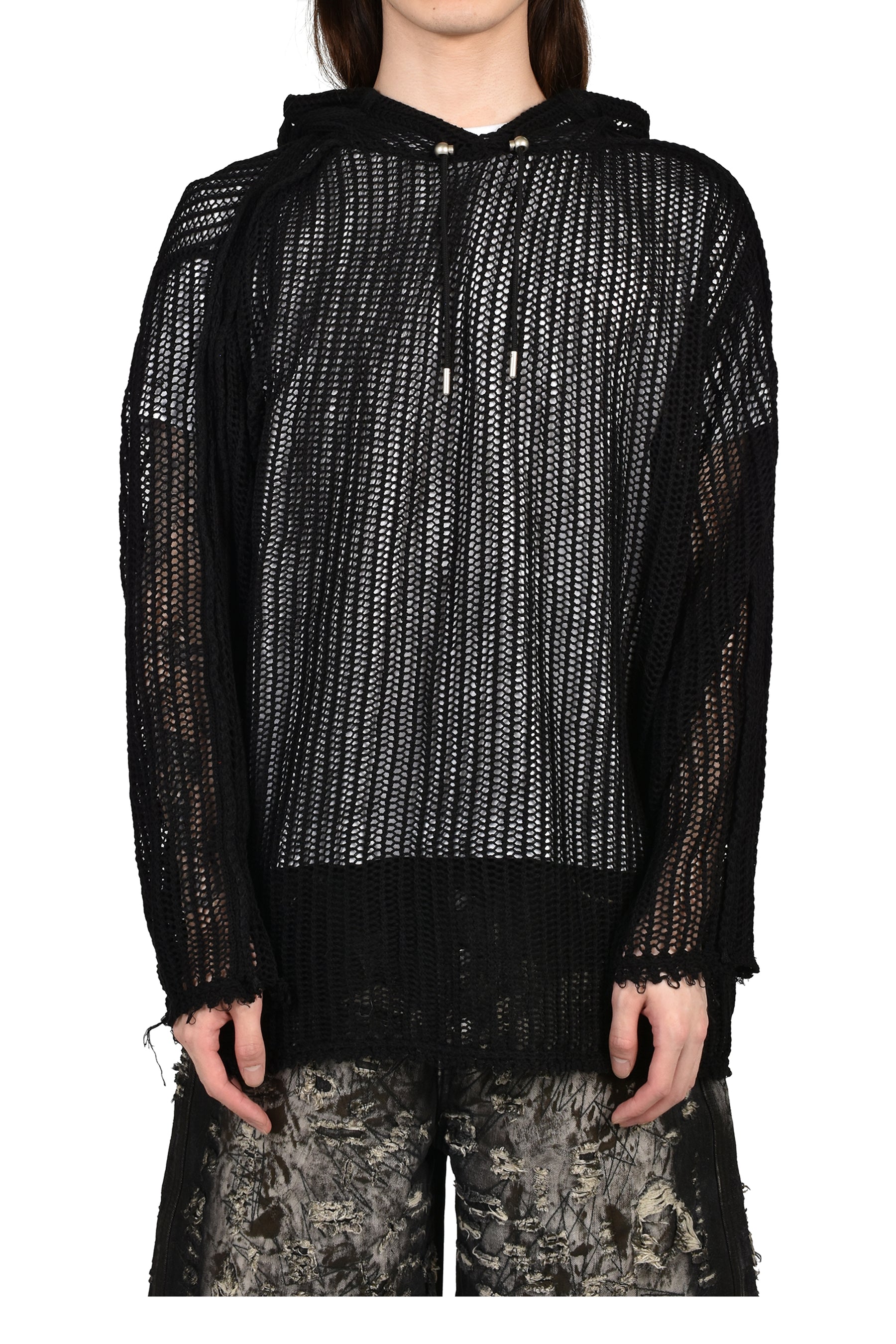 Thug Club サグクラブ SS26 TC LINE MESH KNIT HOODIE / BLK - NUBIAN