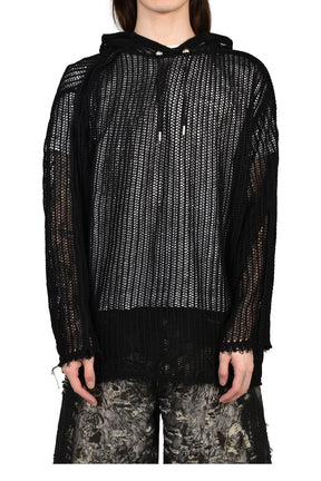 TC LINE MESH KNIT HOODIE / BLK