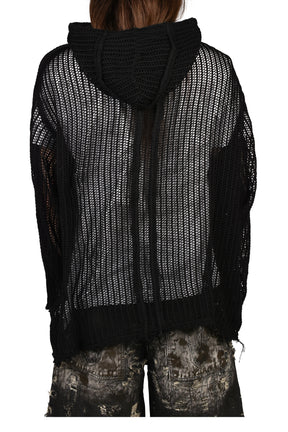TC LINE MESH KNIT HOODIE / BLK