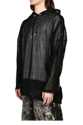 TC LINE MESH KNIT HOODIE / BLK