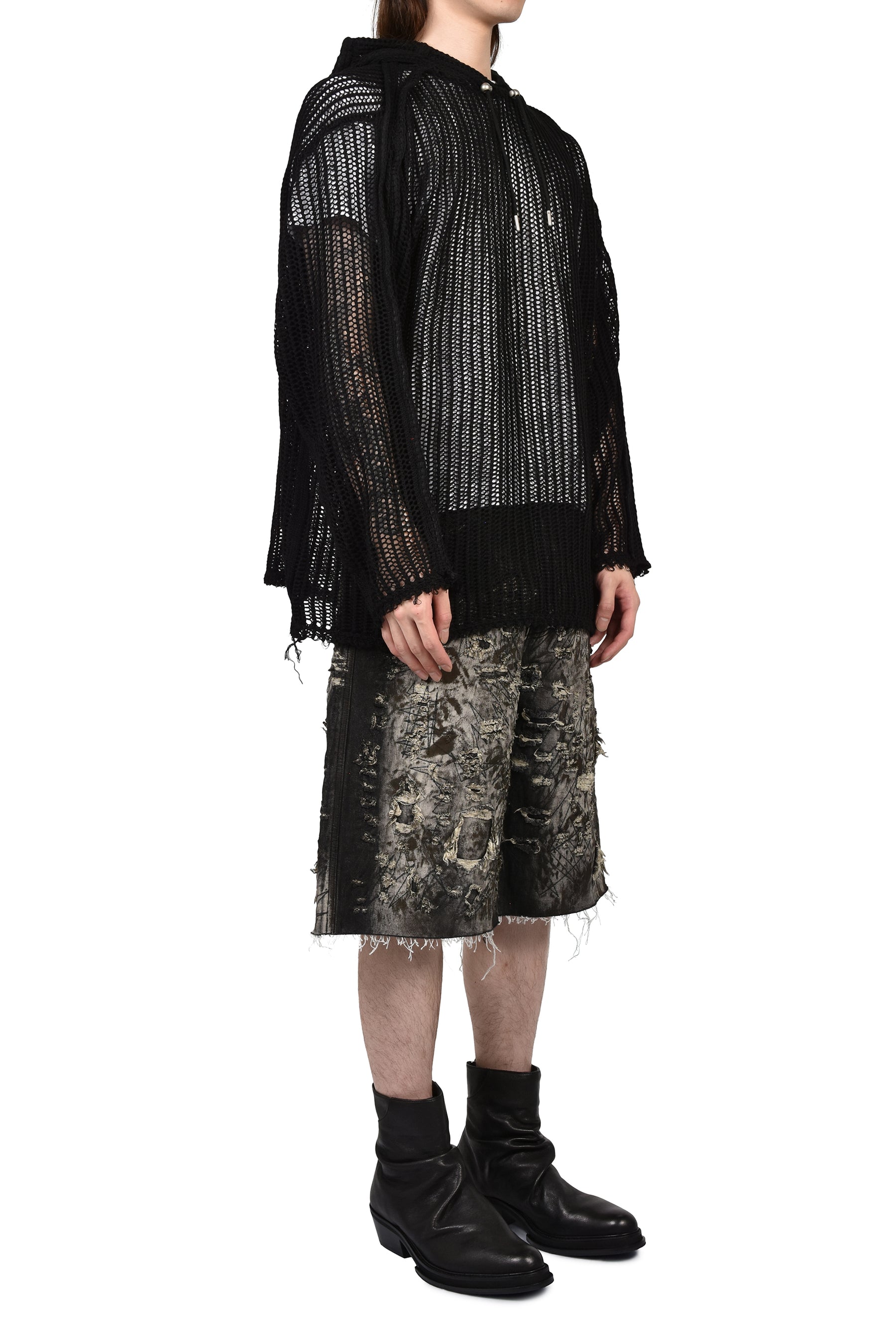 Thug Club サグクラブ SS26 TC LINE MESH KNIT HOODIE / BLK - NUBIAN