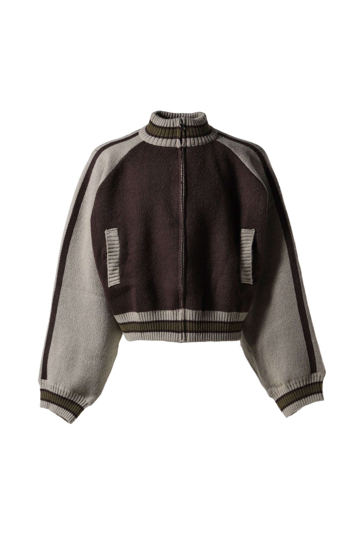 KNITTED BOMBER WITH BACK ARTWORK - BROWN / BRW