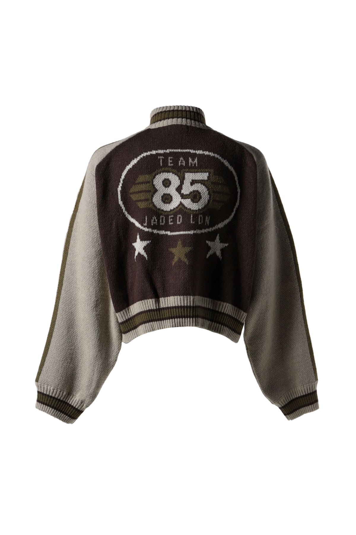 KNITTED BOMBER WITH BACK ARTWORK - BROWN / BRW