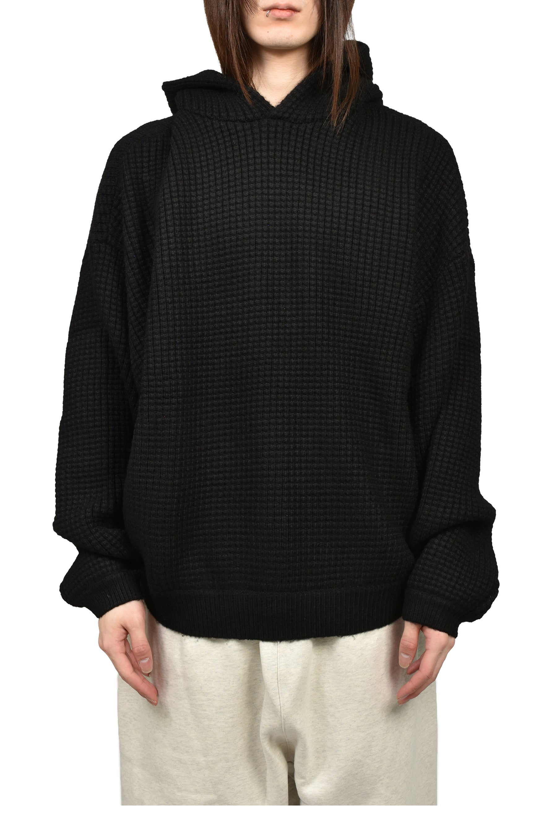 HEAVY WAFFLE 90S HOODIE / VTG BLK