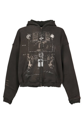 DJAGILEV’S GRAVE ZIP UP HOODIE / WASHED BLK