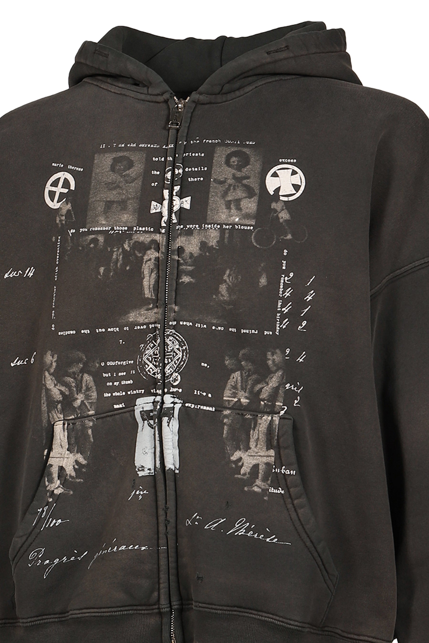 DJAGILEV’S GRAVE ZIP UP HOODIE / WASHED BLK