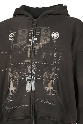 DJAGILEV’S GRAVE ZIP UP HOODIE / WASHED BLK