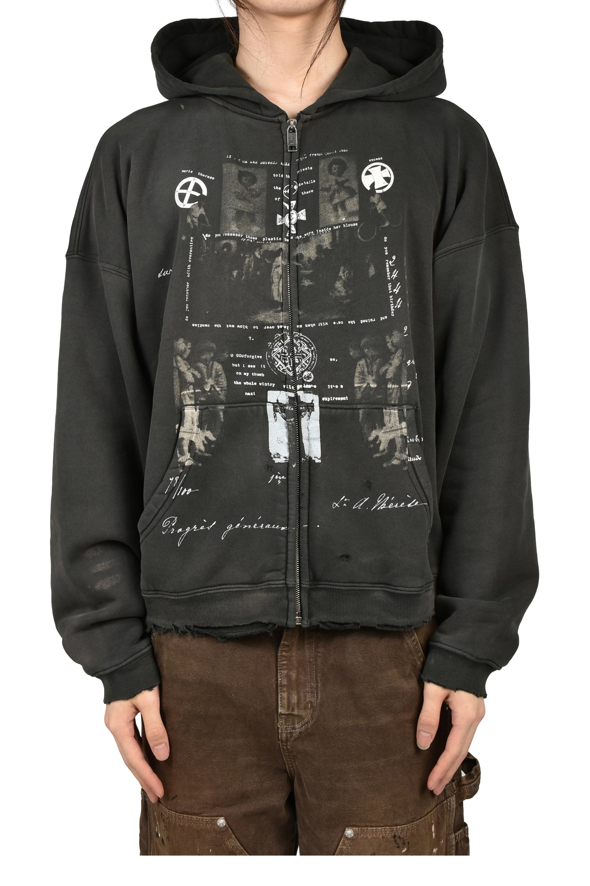 DJAGILEV'S GRAVE ZIP UP HOODIE / WASHED BLK