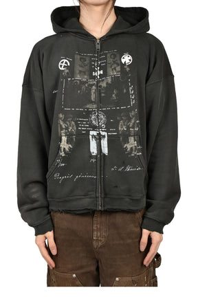 DJAGILEV'S GRAVE ZIP UP HOODIE / WASHED BLK