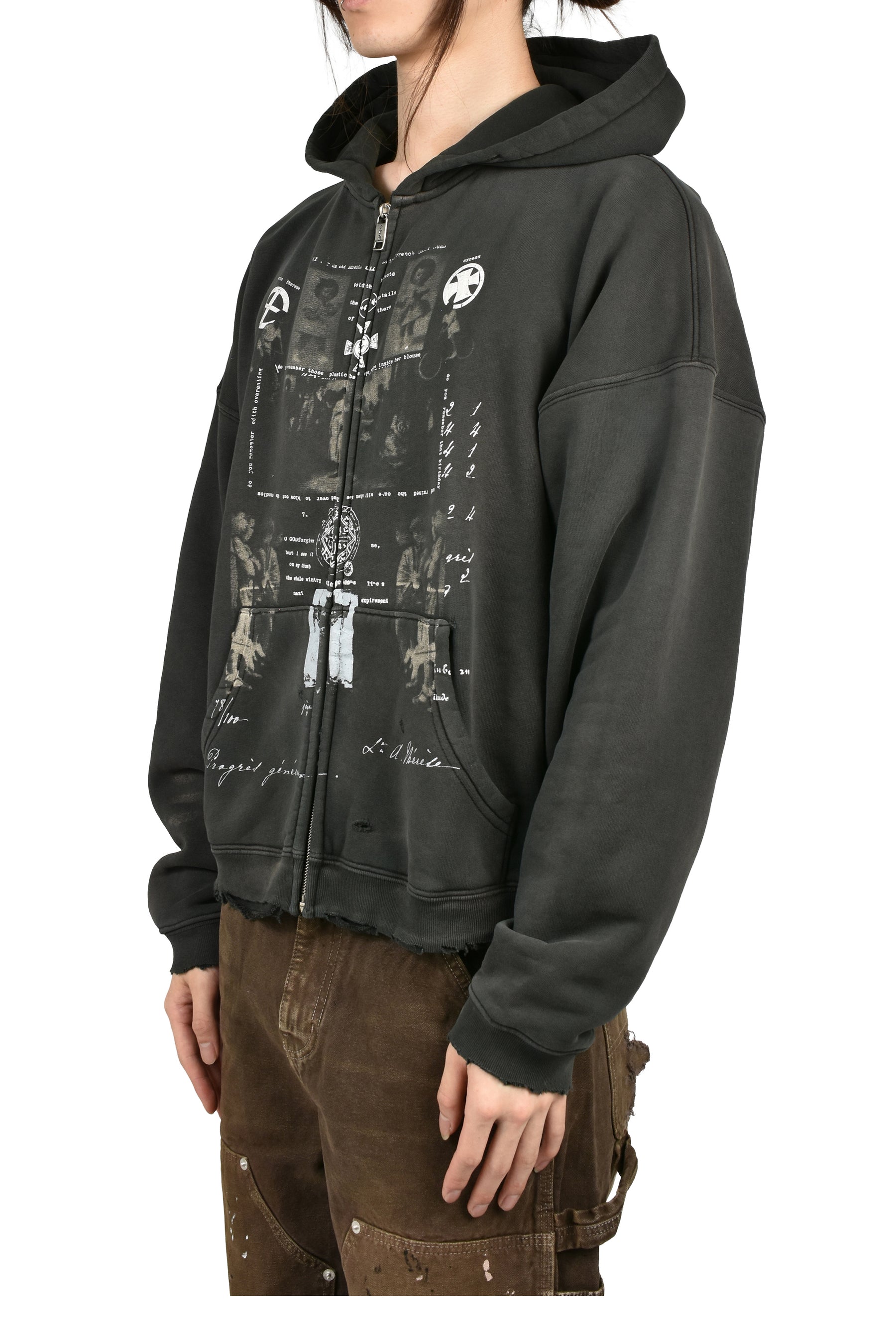 DJAGILEV'S GRAVE ZIP UP HOODIE / WASHED BLK