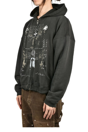 DJAGILEV'S GRAVE ZIP UP HOODIE / WASHED BLK