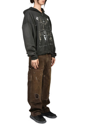 DJAGILEV'S GRAVE ZIP UP HOODIE / WASHED BLK