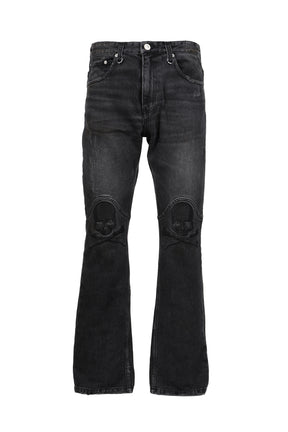 EMBROIDERED BOOT CUT JEANS / BLK