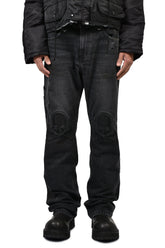 EMBROIDERED BOOT CUT JEANS / BLK
