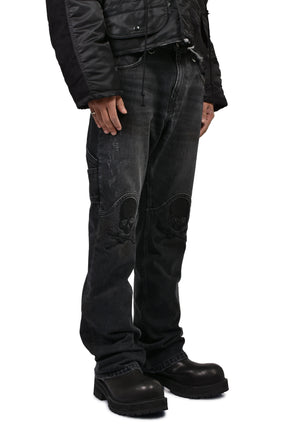 EMBROIDERED BOOT CUT JEANS / BLK