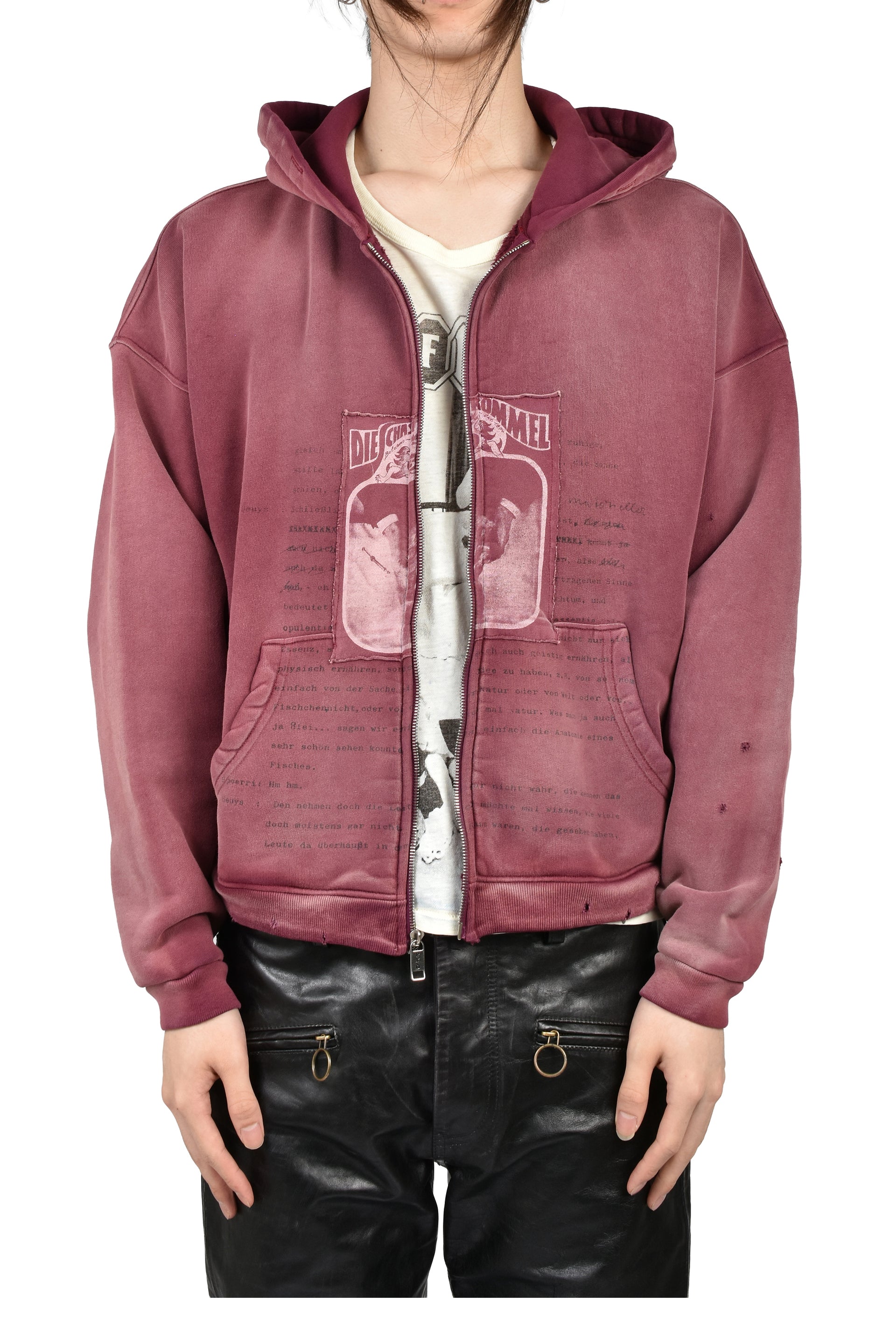 ROCK / PAPER / SCISSORS II ASSEMBLAGE ZIP HOODIE / MAROON