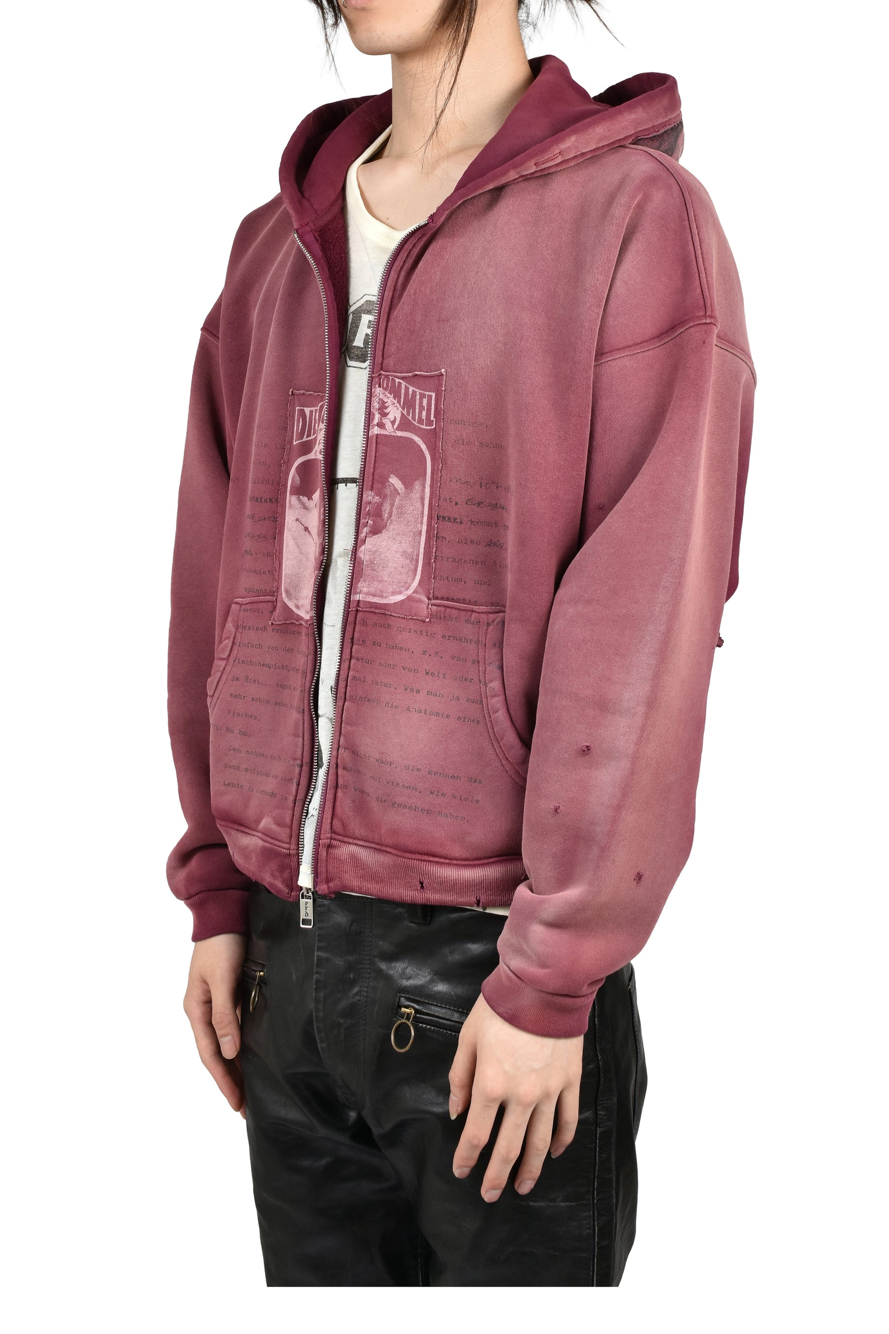 ROCK / PAPER / SCISSORS II ASSEMBLAGE ZIP HOODIE / MAROON