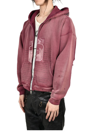 ROCK / PAPER / SCISSORS II ASSEMBLAGE ZIP HOODIE / MAROON