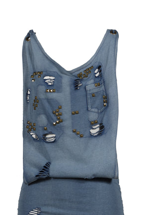 Jaded London ROUTE 66 STUDDED BACKLESS DRESS / BLU